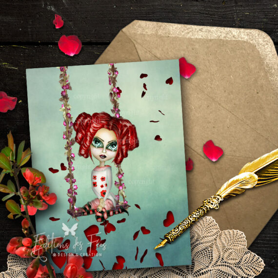 "Lilou and the flowers swing" big eyes art card